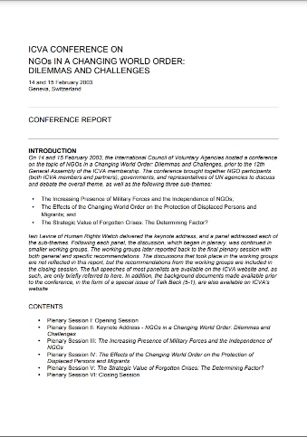 ICVA Conference 2003 Report