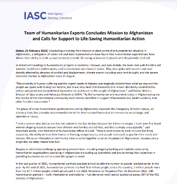 Press Release - Team of Humanitarian Experts Concludes Mission to Afghanistan