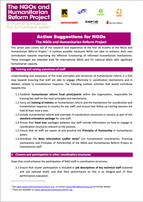 Action Plan - The NGOs and Humanitarian Reform Project Action Suggestions for NGOs