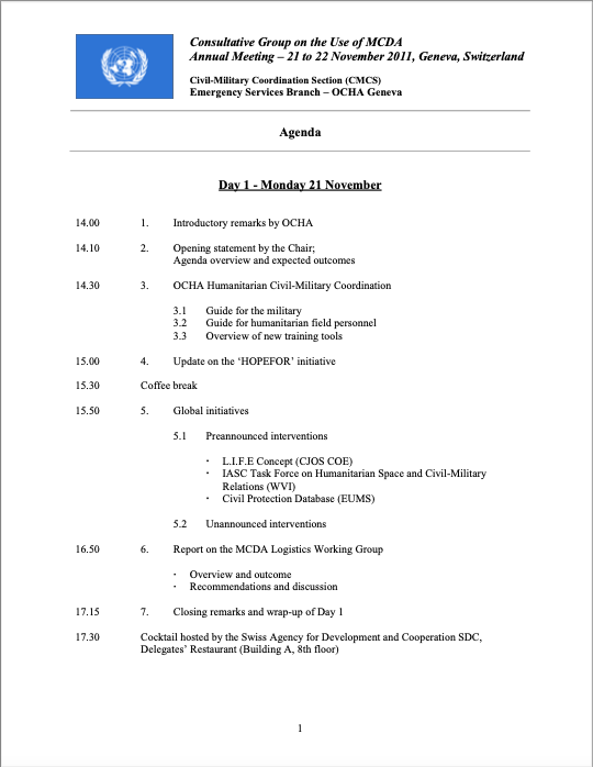 Agenda - OCHA Consultative Group on the Use of MCDA Annual Meeting 2011