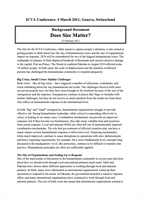 Background Document - ICVA Conference Does Size Matter
