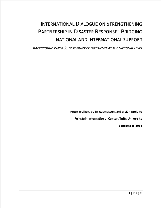 Background Paper - Feinstein International Center International Dialogue on Strengthening Partnership in Disaster Response - Best Practice Experience at the National Level