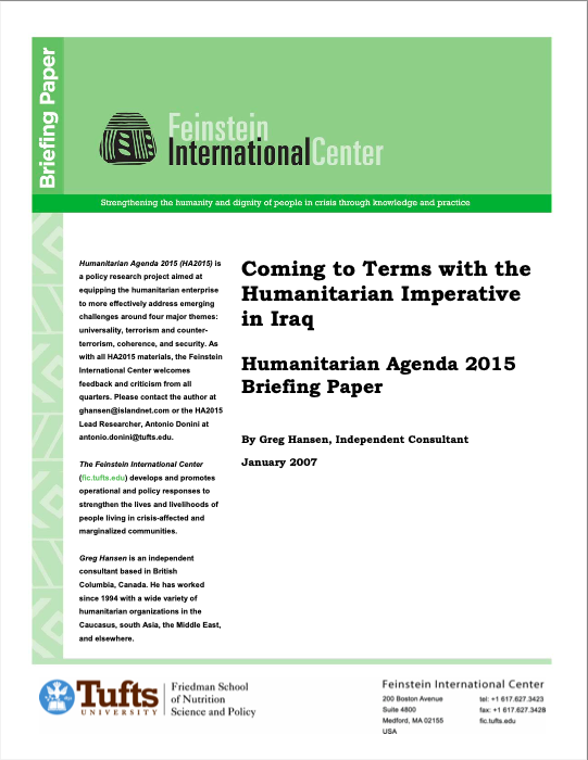 Briefing Paper - Feinstein International Center Humanitarian Agenda 2015 Coming to Terms with the Humanitarian Imperative in Iraq