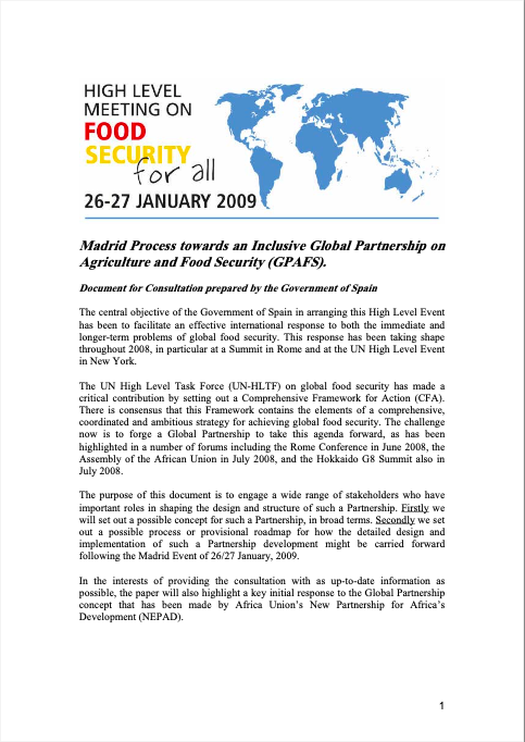 Document - Government of Spain Madrid Process towards an Inclusive Global Partnership on Agriculture and Food Security (GPAFS)