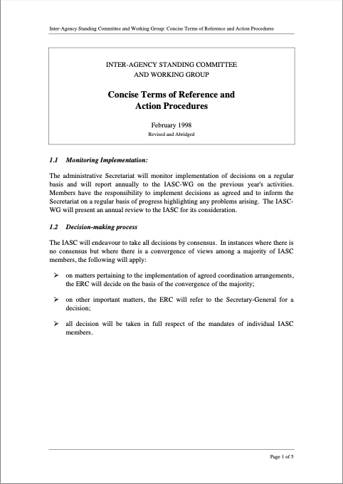 Document - Inter-Agency Standing Committee and Working Group Concise Terms of Reference and Action Procedures