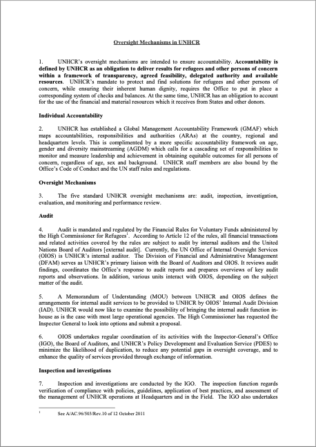 Document - UNHCR Oversight Mechanisms in UNHCR