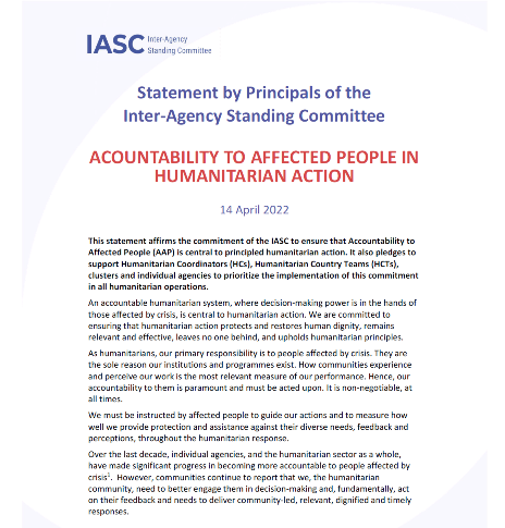 IASC Statement on Accountability to Affected People